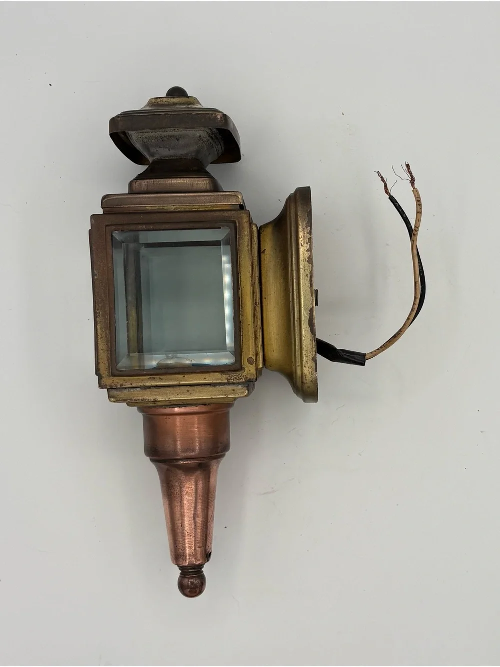 Early MCM 11” Copper & Brass Carriage Lantern Sconce Porch Light Clean Refurbish